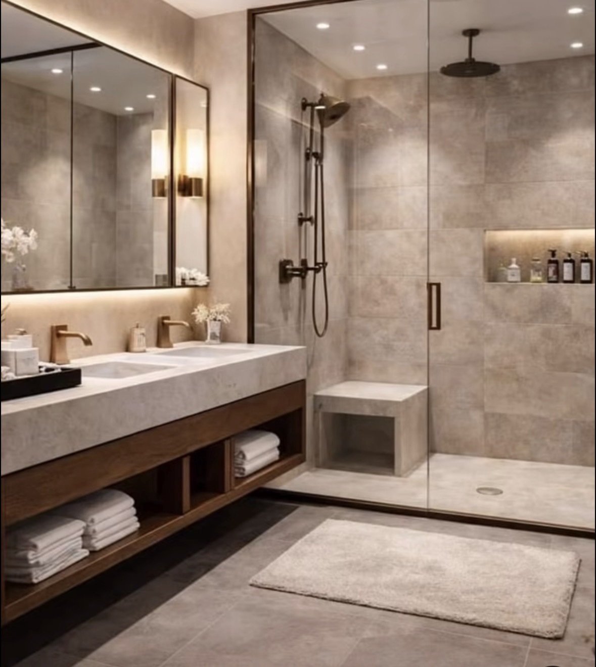 Renovated bathroom with double vanity by Atlantic Custom Homes