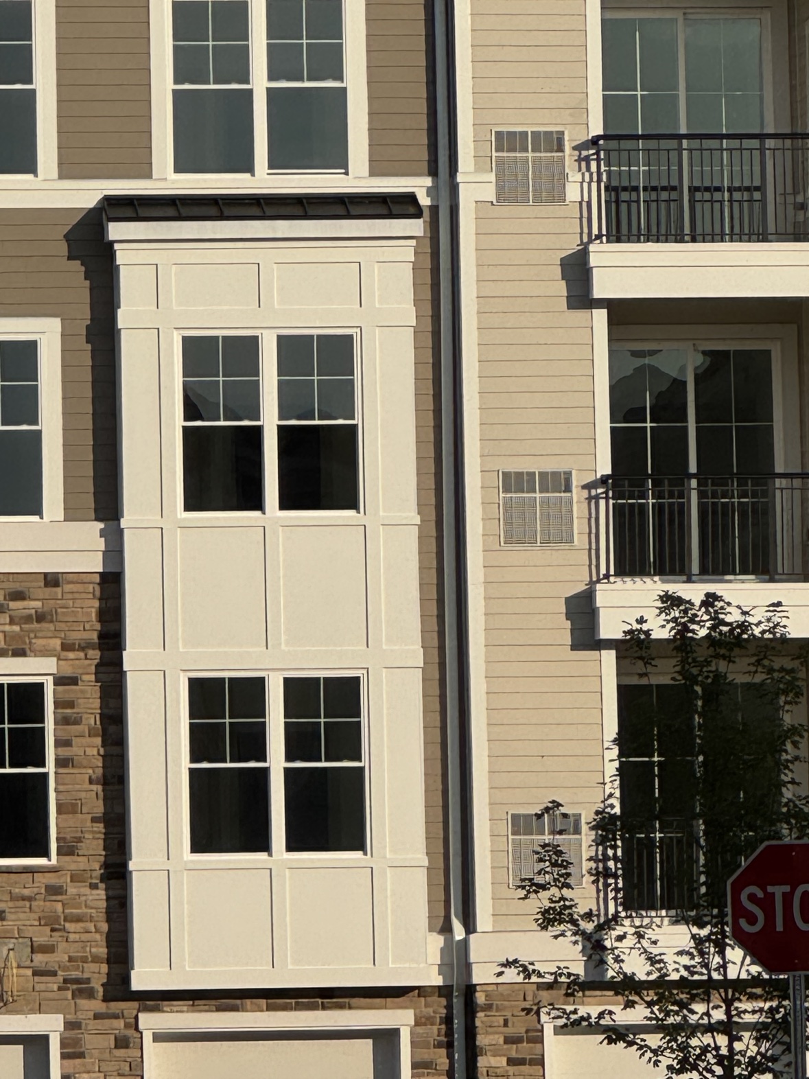 New windows on brick home closeup